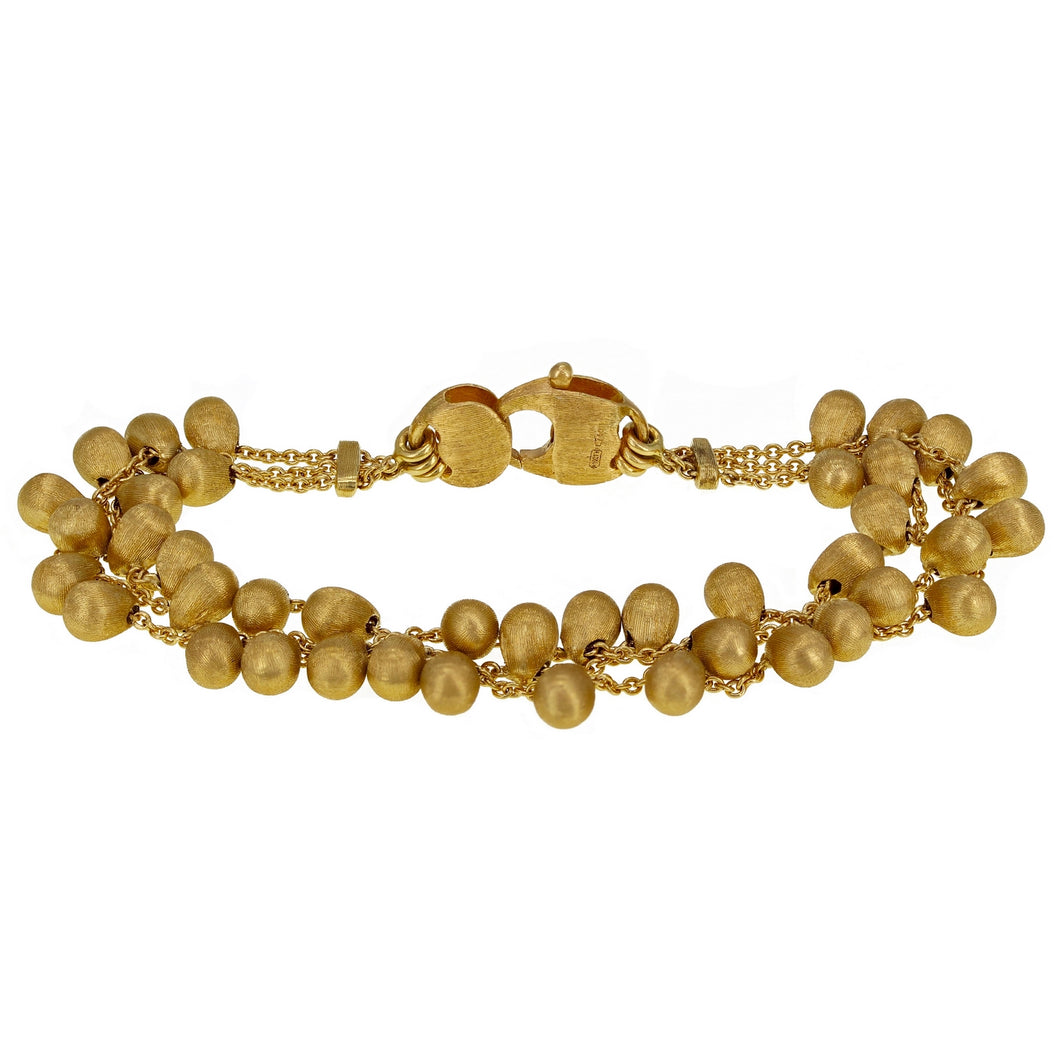 14k Yellow Gold Triple Cable Link Chain Satin Bead Charm Bracelet