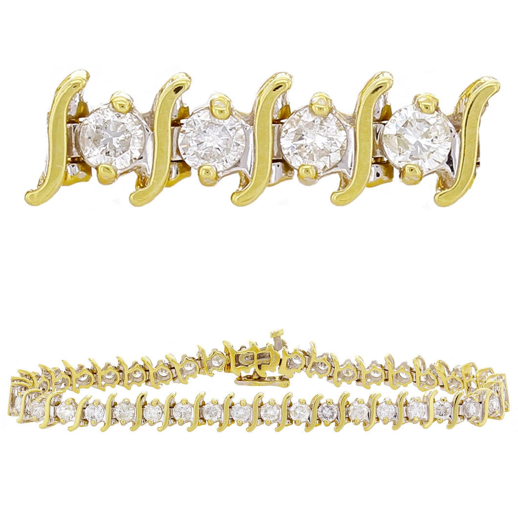 14k Yellow Gold 6ctw Diamond Wavy Bar Link Tennis Bracelet