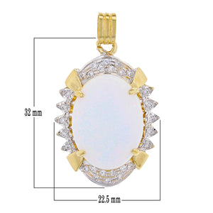 14k Yellow Gold 1/3ctw Diamond & White Opal Oval Pendant