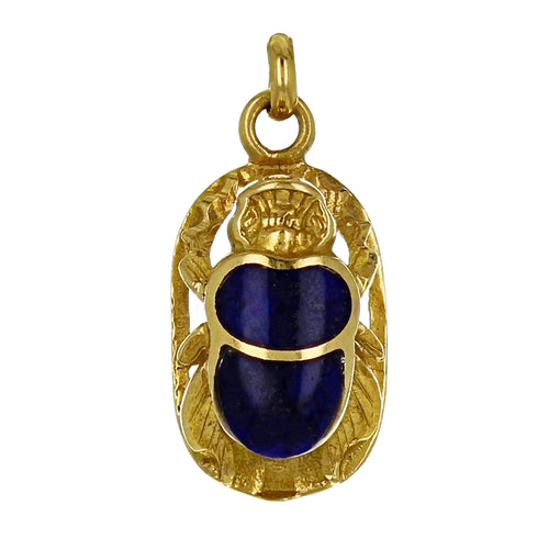 14k Yellow Gold Lapis Lazuli Inlay Petite Beetle Pendant/Charm