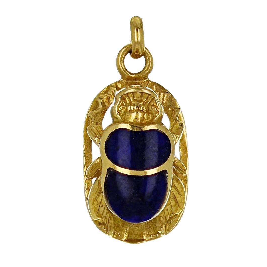 14k Yellow Gold Lapis Lazuli Inlay Petite Beetle Pendant/Charm