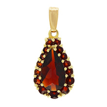 Load image into Gallery viewer, 14k Yellow Gold 4.02ctw Red Garnet Halo Tear Drop Pendant