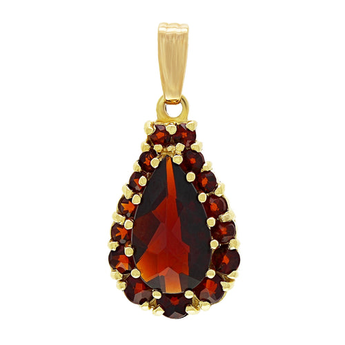 14k Yellow Gold 4.02ctw Red Garnet Halo Tear Drop Pendant