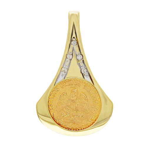 14k Yellow Gold 0.06ctw Diamond Mexican Pesos Coin Floating Pendant