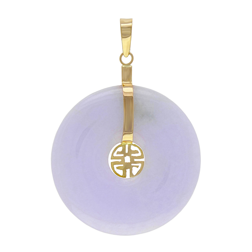 14k Yellow Gold Lavender Jade Lucky Hololith Pendant