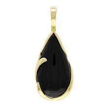 Load image into Gallery viewer, 14k Yellow Gold Pear Cabochon Black Onyx Drop Pendant w/ Hinged Bail