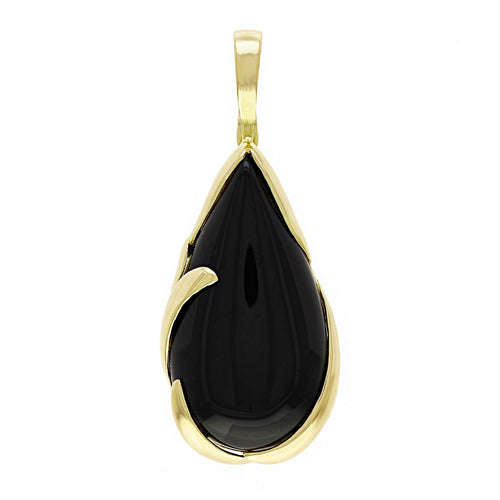 14k Yellow Gold Pear Cabochon Black Onyx Drop Pendant w/ Hinged Bail