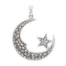Load image into Gallery viewer, 10k White Gold 0.40ctw Diamond Pave Crescent Moon &amp; Star Pendant