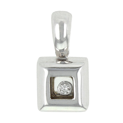 18k White Gold 0.02ctw Diamond Bezel Floating Square Pendant