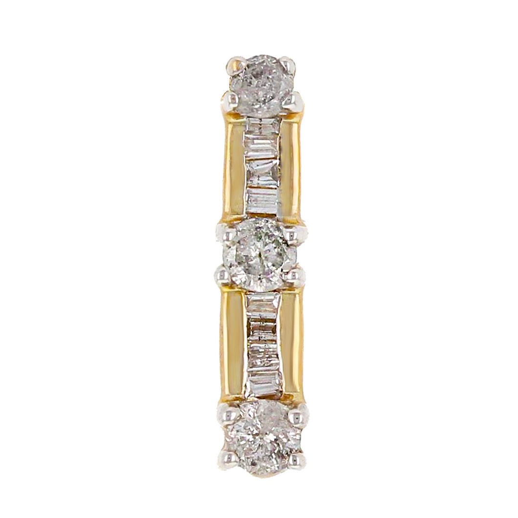 14k Yellow Gold 0.19ctw Brilliant & Baguette Cut Diamond Linear Pendant