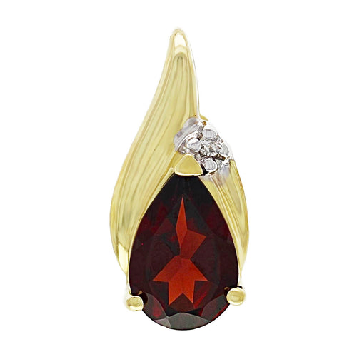 10k Yellow Gold 3.52ctw Red Garnet & Diamond Pear Shaped Pendant