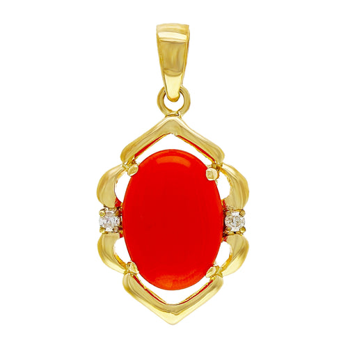 14k Yellow Gold 0.05ctw Diamond & Carnelian Oval Cabochon Pendant