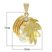 Load image into Gallery viewer, 10k Yellow Gold Free-Form Nacre Mother of Pearl &amp; Sparkling Accent Leaf Pendant