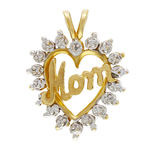 14k Yellow Gold 0.01ctw Diamond Accent MOM Design Heart Pendant