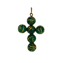 Load image into Gallery viewer, 14k Yellow Gold Artistic Crucifix Green Enameled Bead Pendant w/ Oblong Bail