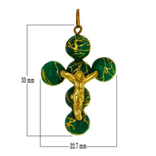 Load image into Gallery viewer, 14k Yellow Gold Artistic Crucifix Green Enameled Bead Pendant w/ Oblong Bail