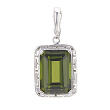 Load image into Gallery viewer, 14k White Gold 9ctw Emerald Cut Synthetic Peridot Solitaire Greek Pendant