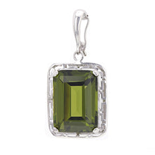 Load image into Gallery viewer, 14k White Gold 9ctw Emerald Cut Synthetic Peridot Solitaire Greek Pendant
