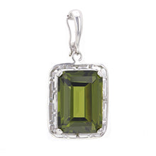 Load image into Gallery viewer, 14k White Gold 9ctw Emerald Cut Synthetic Peridot Solitaire Greek Pendant