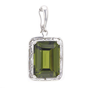 14k White Gold 9ctw Emerald Cut Synthetic Peridot Solitaire Greek Pendant