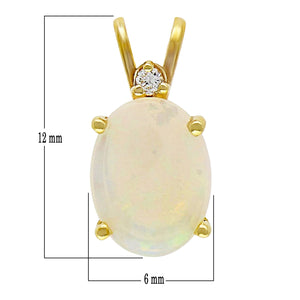 14k Yellow Gold White Opal and Diamond Oval Double Bail Pendant