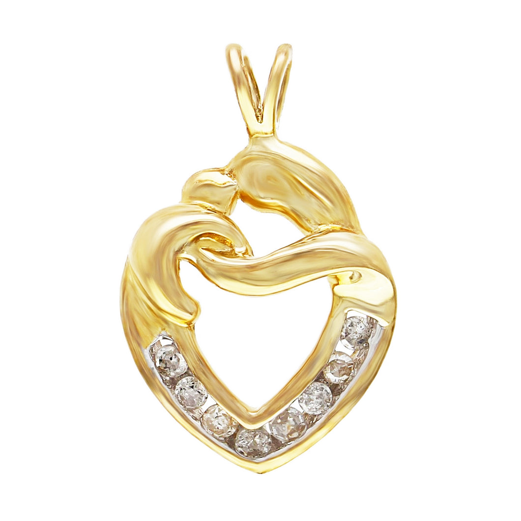 10k Yellow Gold 0.17ctw Diamond Mother & Child Detail Heart Pendant