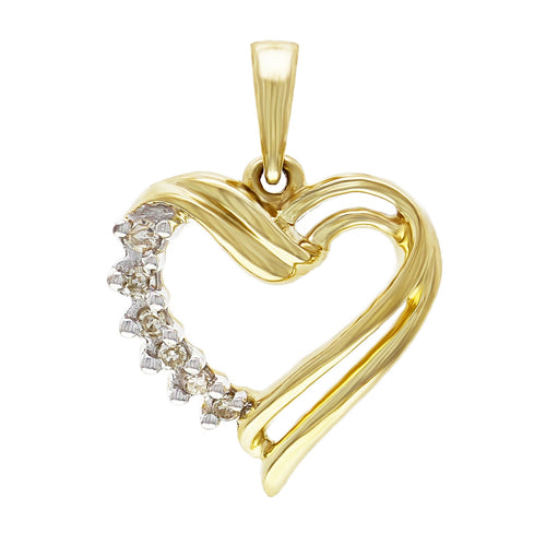 10k Yellow Gold 0.08ctw Diamond Ribbon Heart Pendant