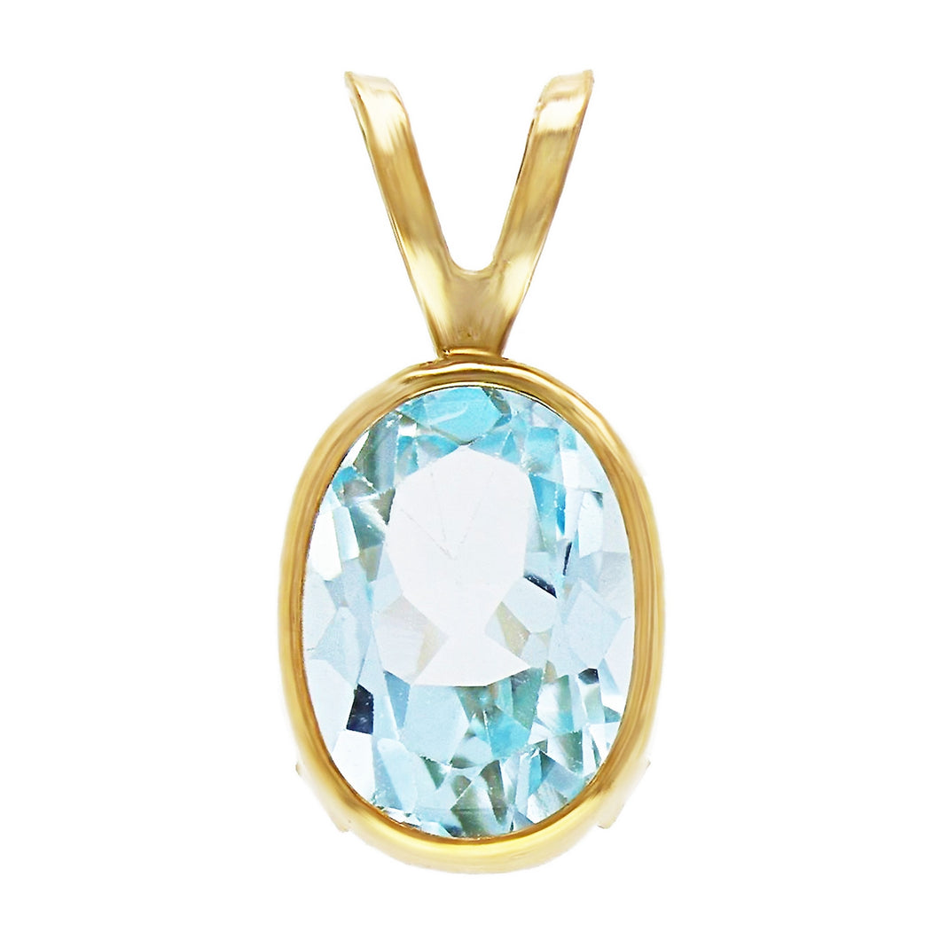 14k Yellow Gold 1.65ctw Oval Blue Topaz Bezel Solitaire Pendant