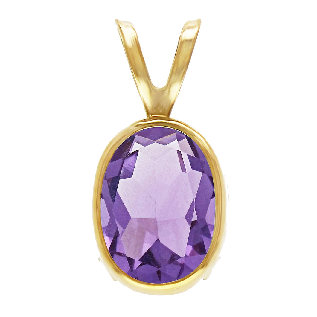 14k Yellow Gold  2.72ctw Amethyst Oval Solitaire Double Bail Pendant