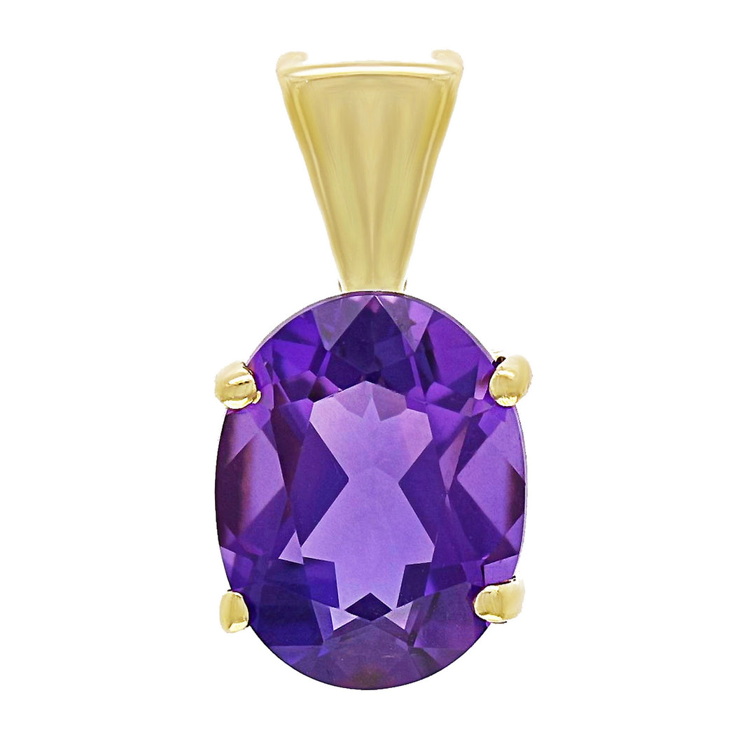 14k Yellow Gold 1.89ctw Oval Cut Vibrant Amethyst Solitaire Pendant
