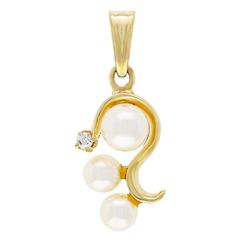 14k Yellow Gold White Freshwater Pearl & 0.02ctw Diamond Swirl Pendant
