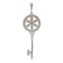 Load image into Gallery viewer, 14k White Gold 0.65ctw Champagne Diamond Flower Skeleton Key Pendant