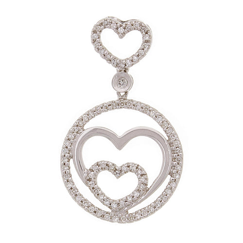 14k White Gold 0.32ctw Diamond Triple Heart Drop Pendant
