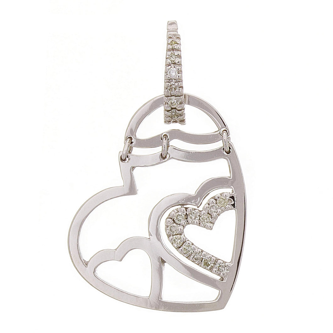 14k White Gold 0.12ctw Diamond Hinge Heart Pendant w/ Open & Close Bail