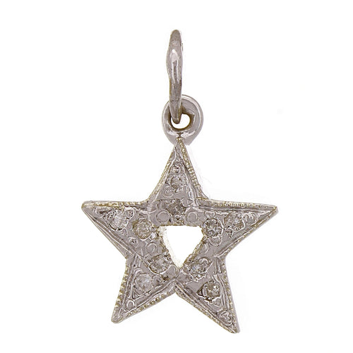 14k White Gold 0.10ctw Diamond Pave Lucky Star Pendant/Charm