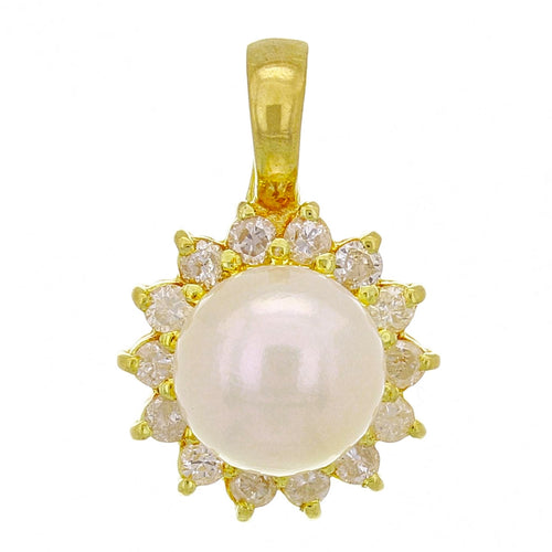 14k Yellow Gold 8.50mm White Cultured Pearl & 0.42ctw Diamond Pendant