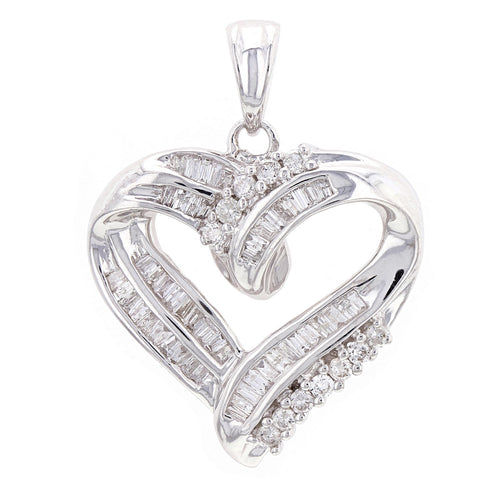 14k White Gold 1.44ctw Mixed Cut Diamond Open Heart Pendant