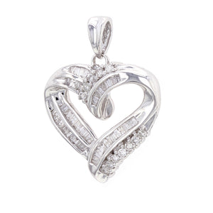 14k White Gold 1.44ctw Mixed Cut Diamond Open Heart Pendant