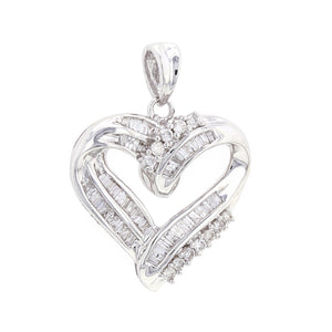 14k White Gold 1.44ctw Mixed Cut Diamond Open Heart Pendant