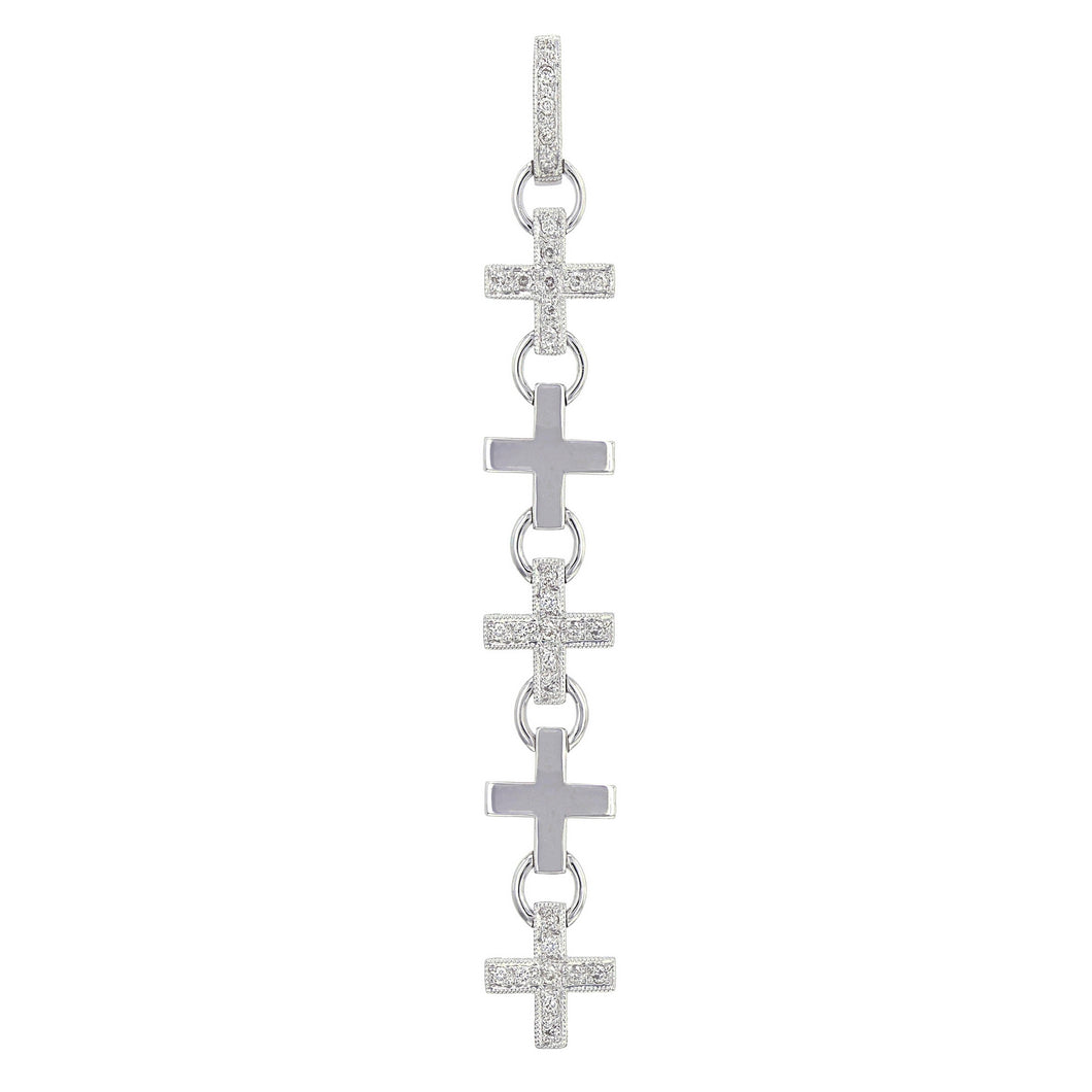 18k White Gold 1/4ctw Brilliant Cut Diamond Pave Dangle Cross Pendant