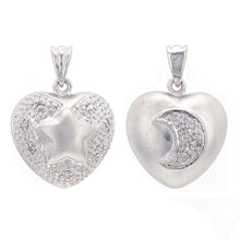 Load image into Gallery viewer, 18k White Gold 0.10ctw Diamond Reversible Puffed Star in Heart Pendant