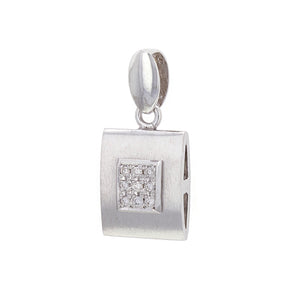 14k White Gold 0.12ctw Diamond Encrusted Modern Matte Finish Square Pendant