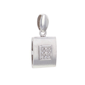 14k White Gold 0.12ctw Diamond Encrusted Modern Matte Finish Square Pendant