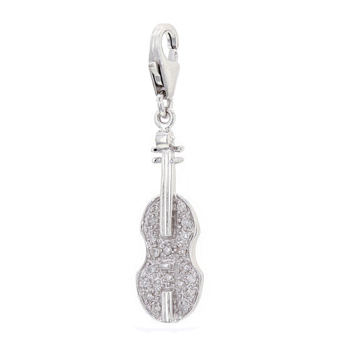 14k White Gold 0.13ctw Diamond Pave Musical Cello Pendant