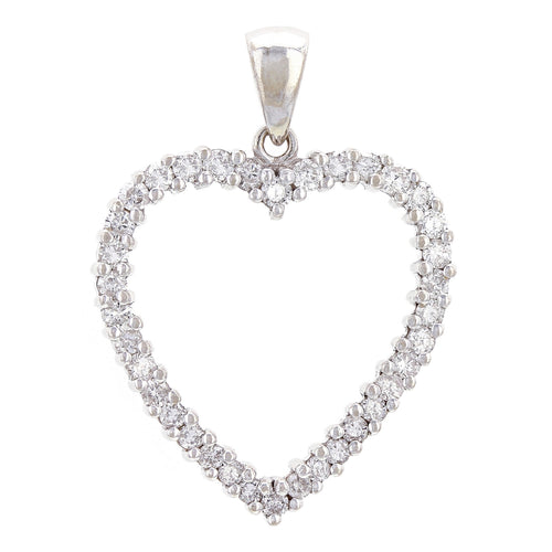 14k White Gold 1ctw Brilliant Cut Diamond Open Love Heart Pendant