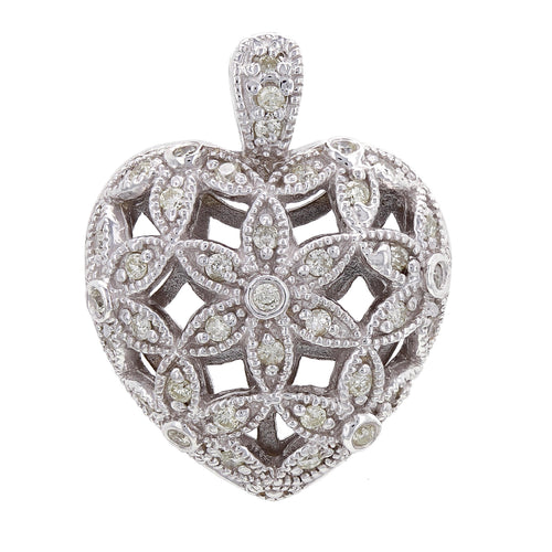 14k White Gold 1/2ctw Diamond Pave Puffed Heart Pendant