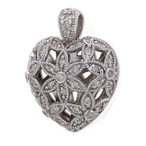 14k White Gold 1/2ctw Diamond Pave Puffed Heart Pendant