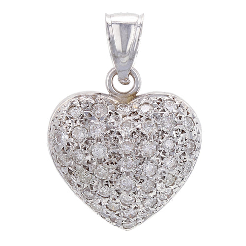 14k White Gold 1ctw Brilliant Diamond Puffed Heart Pendant