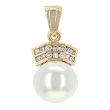 Load image into Gallery viewer, 14k Yellow Gold 1/3ctw Diamond &amp; 12.50mm White Cultured Pearl Pendant