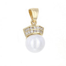 Load image into Gallery viewer, 14k Yellow Gold 1/3ctw Diamond &amp; 12.50mm White Cultured Pearl Pendant